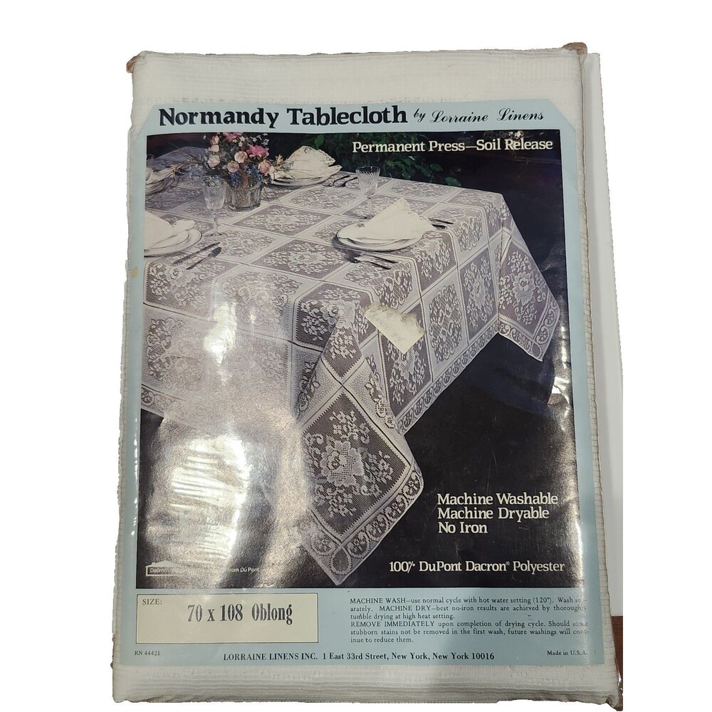 Vintage Lorraine Linens Floral Normandy Tablecloth Oblong 70"x 108" USA NOS